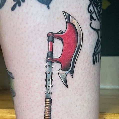 Katy Bisby on Instagram: "I got to do a Buffy tattoo!!! Thanks for letting me tattoo this scythe from the final season, Clarke!" Scythe Tattoo, Buffy Tattoo, Slayer Tattoo, Nerd Tattoo, Demon Tattoo, Gothic Tattoo, Blossom Tattoo, Cherry Blossom Tattoo, Up Tattoos