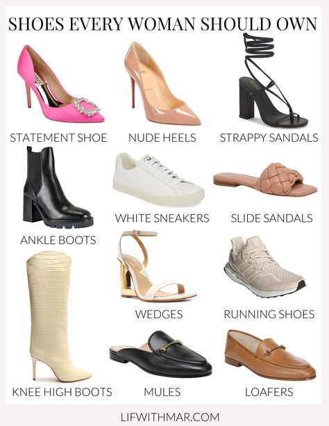 Capsule Footwear For Women, Basic Footwear For Women, Affordable Shoes For Women, Stylish Shoes For Women Casual, Must Have Shoes For Women Wardrobe, Elegant Shoes For Women, Shoes Every Woman Should Have, Shoe Essentials Women, Shoes That Match With Everything