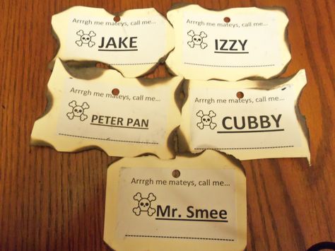 Jake and the neverland pirate name tags for all the guest at Brody's party. Pirate Name, Pirate Fairy Party, Recreational Therapy, Pirate Names, Pirate Fairy, Recreation Therapy, Fairy Party, Fairy Parties, Pinterest Projects