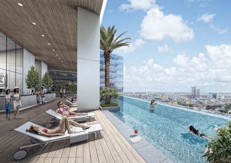 Swimming Pool Condominium, Hotel Swimming Pool Outdoor, Rooftop Pool Design, Pool Rendering, Hotel Pool Design, Infinity Pool Design, Pool Apartment, Roof Pool, Summer Pool Party Decorations