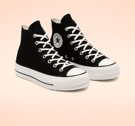 ​Canvas Platform Chuck Taylor All Star Womens High Top Shoe. Converse.com Canvas Platform Chuck Taylor All Star, Black Platform Converse, Black Canvas Shoes, Canvas Sneakers Womens, Womens High Top Shoes, Chuck Taylor All Star Lift, Platform Converse, Fresh Shoes, Swag Shoes