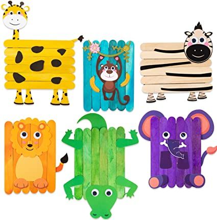 Jungle Kids Crafts, Jungle Animals Crafts For Preschoolers, Safari Projects For Kids, Craft With Wooden Sticks, World Animal Day Activities For Kids, Wooden Sticks Crafts, Wild Animals Crafts For Kids Preschool, Safari Arts And Crafts For Kids, Safari Themed Crafts For Kids