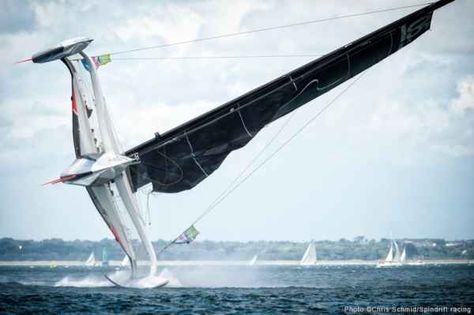 Spindrift's MOD70 capsized spectacularly Saturday during the Route des Princes offshore race, shattering the mast and sending skipper Yann Guichard’s brother Jacques to the hospital with a broken pelvis. Sailboat Racing, Wind Instruments, Yacht Racing, Sail Racing, Cool Boats, Yacht Boat, Sailing Yacht, Tall Ships, Speed Boats