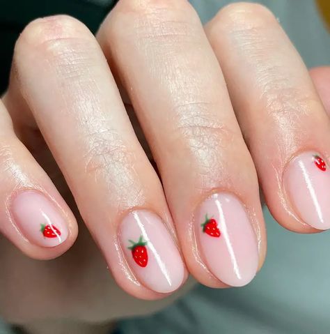 Strawberries And Cream Nails, Simple Strawberry Nails, Strawberry Manicure, Opi Strawberry Margarita, Opi Cajun Shrimp, Nail Ideas For Summer, Opi Black, Opi Alpine Snow, Strawberry Nail Art