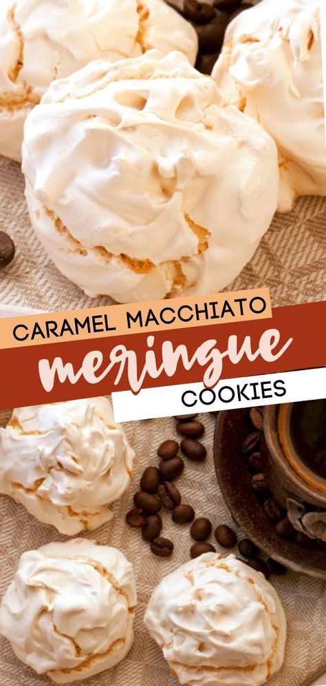 The perfect fall treat you would enjoy making and eating at home! These Caramel Macchiato Meringue Cookies will surely make your day! Save this easy fall treat for later! Chocolate Marshmallow Cookies, Eating At Home, The Coffee House, Salted Caramel Pretzels, Meringue Cookie Recipe, Chocolate Chip Shortbread Cookies, Salted Caramel Mocha, Toffee Cookies, Caramel Macchiato