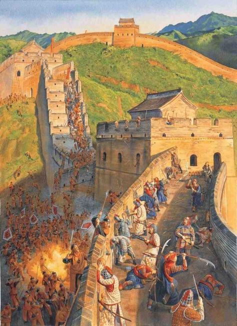 great-wall-battle-illustration Tiffany Color, Chinese Dynasties, Chinese Wall, Historical Warriors, Chinese Warrior, Ancient Warfare, Asian History, History Images, Song Dynasty