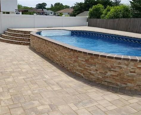 Radiant 12x24 Semi-Inground Oval with walk-in steps and pavers Oval Pool, Spa Jacuzzi, Patio Grande, Best Above Ground Pool, Pool Landscape Design, Swimming Pool House, Diy Swimming Pool, Above Ground Pool Landscaping, Above Ground Pool Decks