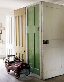 Booth Crush: Old Doors as Displays and Room Dividers Doors Room, Recycled Door, Door Room, Portable Walls, Reclaimed Doors, Diy Room Divider, Room Divider Doors, Doors Repurposed, Pedal Car