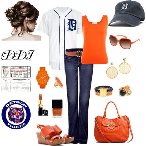 Game Day outfit - love it! Outfit Jersey, Go Tigers, Tigers Baseball, Training Clothes, Event Outfit, Gameday Outfit, Opening Day, Workout Outfit, Detroit Tigers