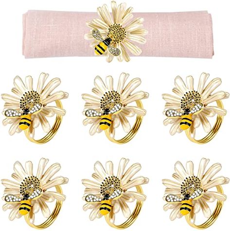 Amazon.com: Kesote Daisy Sunflower Napkin Rings Set of 6, Gold Bee Napkin Ring Holders for Formal or Casual Dinning Table Decor : Home & Kitchen Napkins Table Settings, Sunflower Napkin Rings, Bee Napkins, Buckle Holder, Bee Keeping Supplies, Bee Ring, Ring Holders, Dinner Table Decor, Gold Bee