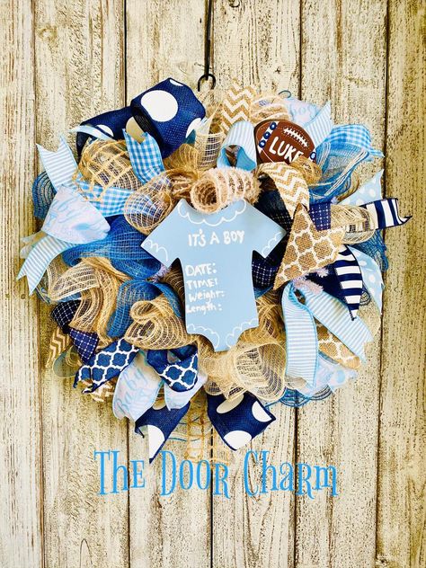 Baby Boy Wreath new baby wreath welcome baby baby decor | Etsy Baby Wreath For Hospital Door, New Baby Wreath, Hospital Door Wreaths, Baby Boy Wreath, Door Wreath Ideas, Baby Wreaths, Baby Boy Sprinkle, Mesh Wreaths Diy, Baby Wreath