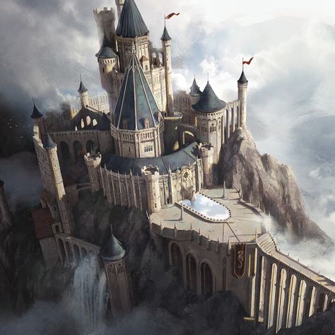 Dnd Castle Art, Castle City Fantasy Art, Castle In A Mountain, Medieval Castle Concept Art, Fantasy Castle Concept Art, Fantasy Kingdom Cities, Fantasy Castle Art, Castle Fantasy Art, Castle Concept Art