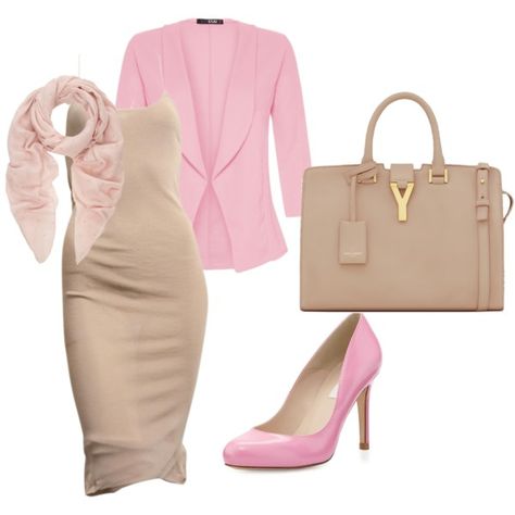 Blush Pink and Tan Career Outfit Pink And Tan Outfit, Pink And Khaki Outfit, Pink And Beige Outfit, Blush Pink Outfit, Ivory Color Scheme, Tan Outfit, Hijabista Fashion, Rock And Roll Fashion, Nude Outfits