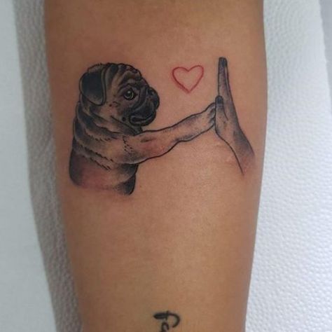 Pug Dog Tattoo Design, Pug Tatoos, Puggle Tattoo, Black Pug Tattoo, Pug Tattoo Ideas, Pug Dog Tattoo, Dog Tattoo Design, 5 Tattoo, Small Dog Tattoos