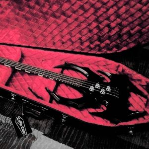 Red And White Guitar, Gothic Music Room, Weaponized Guitar Art, Coffin Guitar Case, Cool Guitars Electric, Goth Guitar, Spider Guitar, Cool Drums, Gothic Guitar