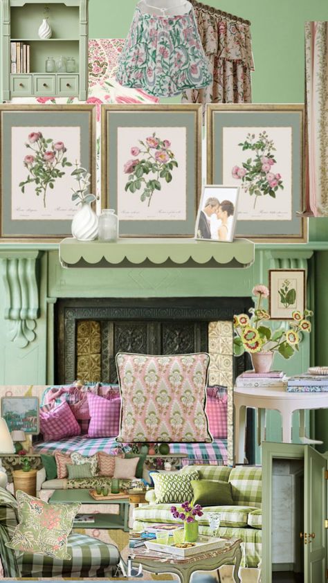 Pink and Green living room Pink And Green Living Room, Green Living Room, Pink Living Room, Country Decorating, Green Sofa, Living Room Green, French Country Decorating, Green And Pink, Green Living