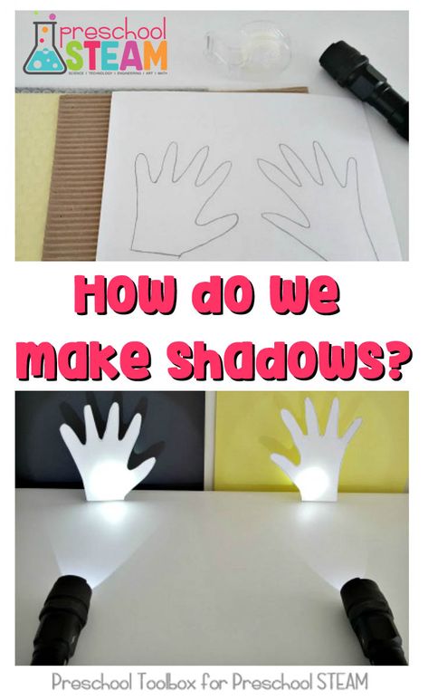 How do we make shadows? A fun hands-on preschool STEAM activity that investigates and explores shadows. Preschool Shadow Activities, Shadow Lessons, Shadow Experiments, Science Experiments Kids Preschool, Shadow Activities, Shadow Theme, Steam Activity, Middle School Science Experiments, Ombres Portées