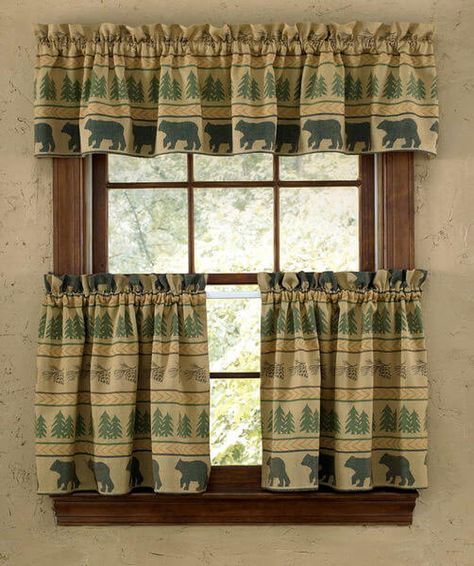 Rustic Valances, Bear Tracks, Lodge Design, Living Room Curtains, Black Bears, Lodge Cabin, Dark Sage, Tier Curtains, Park Designs