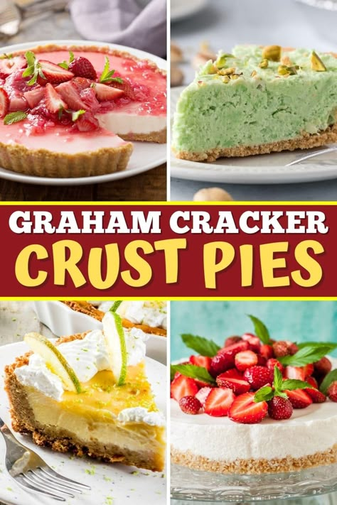 Dessert doesn't get easier than these graham cracker crust pies! From Key lime to chocolate cream to banana split, these pies bring all the satisfaction and none of the effort. Pre Made Graham Cracker Crust Pies, Recipes With Graham Cracker Pie Crust, Chocolate Delight Graham Cracker Crust, Ritz Cracker Crust Dessert, What To Do With Graham Cracker Crust, Graham Cracker Pie Recipes Easy, Graham Cracker Crust Pie Ideas, What To Make With Graham Cracker Crust, Easy Pie Recipes With Graham Cracker Crust