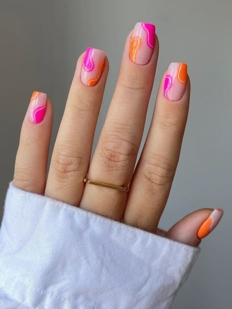 Hot Pink Nail Polish, Orange Nail Art, Pink French Manicure, Purple Ombre Nails, Spring Break Nails, Orange Nail Designs, Red Acrylic Nails, Pink Manicure, Tie Dye Nails