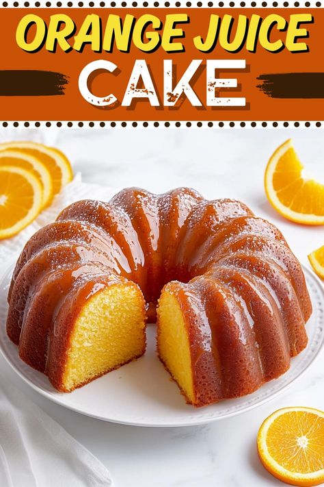 Soft, buttery, and bursting with citrus, this orange juice cake is a summer dream. And thanks to the boxed cake mix, it's ready in a flash. Orange Juice Bundt Cake, Preacher Cake With Box Cake, Orange Juice Pound Cake Recipe, Orange Juice Cake Recipe Easy, Recipes For Oranges, 7up Cake With Box Cake, Orange Rum Cake Recipe, Best Cupcakes From A Box Cake Mixes, Orange Juice Pound Cake