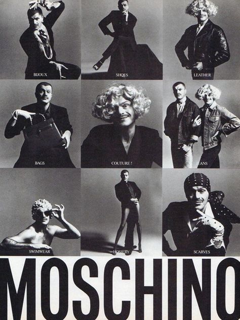 Franco Moschino stars in his own campaign Moschino Campaign, Moschino Fashion, Franco Moschino, Moschino Cheap And Chic, Fashion Magazines, Fashion Revolution, Jeremy Scott, Fashion Advertising, Fashion Line