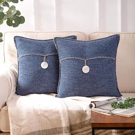 Farmhouse Luxury, Pride Diy, Cover For Couch, Diy Tableware, Denim Pillow, Candles Fragrance, Throw Pillow Set, Navy Blue Pillows, Couch Bedroom