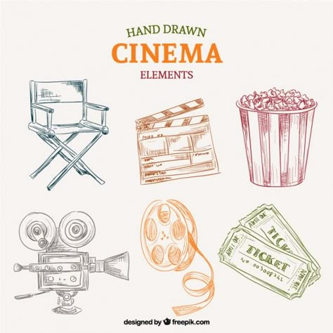 Film Roll Drawing, Cinema Sketch, Cinema Drawing, Props Illustration, Paint Magic, Pop Culture Tattoos, Western Logo, Culture Tattoos, Yakuza Tattoo