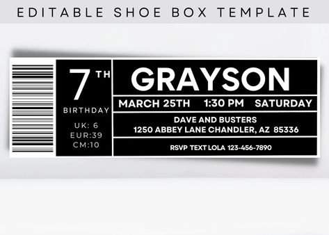 Shoe Sneaker Box Label, Sneaker Box Template , Favor Box Label, Shoe Box Label Template. Shoe Box Label, Label Template, Shoe Box SVG - Etsy Nike Shoe Box Label Template, Shoe Box Template Printable Free Patterns, Minnie Mouse Cricut Ideas, Sneaker Gala, Box Templates Printable Free, Trunk Party, Sneaker Ball, Sneakers Box, College Graduation Parties