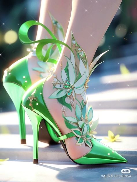 Fairytale Heels, Fantasy Heels, Whimsical Shoes, Fairy Shoes, Historical Women, Rainbow Food, Fancy Shoes, Green Butterfly, Gorgeous Shoes