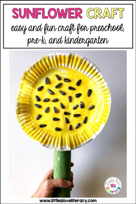 Spring is here, which is the perfect time of year to read about flowers & seeds. Click thru to find activities you can do inspired by the book The Tiny Seed by Eric Carle. This post includes a craft {art project}, a snack, and a FREE printable rhyming activity. Perfect for preschool, prek, and kindergarten. Can also be modified to use with toddlers. Can be used for your lesson plan in the classroom {art is great for bulletin boards} or at home with your own children. #littlesloveliteracy #spring April Art Activities For Preschool, Plants And Gardening Preschool Art, Plant Literacy Activities For Preschool, Garden Crafts For Kindergarten, Plants And Gardens Preschool Crafts, Gardening Arts And Crafts For Preschoolers, Spring Themed Art For Preschool, September Art Activities For Preschool, Gardening Craft For Preschool