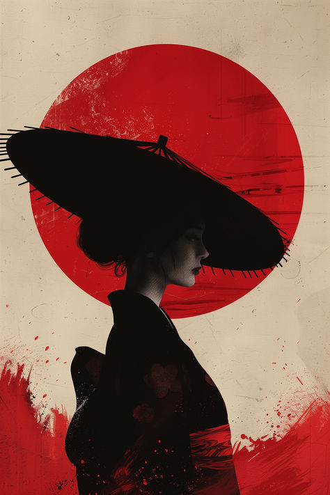 Immerse yourself in the beauty of Japanese culture with this striking poster featuring the silhouette of a geisha against a vivid red sun background. This modern art print captures the elegance and mystery of traditional Japanese aesthetics, making it a perfect addition to any home or office decor.  #JapaneseArt #GeishaSilhouette #RedSun #ArtPrint #HomeDecor #OfficeDecor #JapaneseCulture #ElegantPoster #CulturalArt #WallArt #AsianAesthetic #HighQualityPrint #JapaneseDecor Modern Japanese Aesthetic, Geisha Aesthetic, Japanese Silhouette, Japanese Culture Art, 2025 Moodboard, Japanese Posters, Sun Background, Japanese Background, Japanese Art Modern