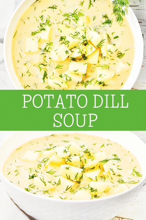 Potato Dill Soup ~ Chunky potato soup infused with the bright and herbaceous flavor of fresh dill. Ready to serve in under 30 minutes! via @thiswifecooks Potato Dill Soup, Dill Soup Recipe, Chunky Potato Soup, Dill Soup, Dill Pickle Soup, Pickle Soup, Dill Potatoes, Potato Soup Crock Pot, Healthy Potatoes