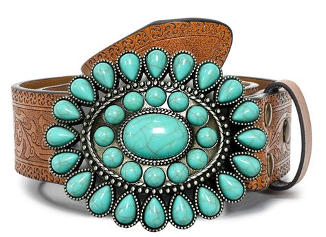 PRICES MAY VARY. Western Leather Belt Women: Embrace the spirit of the Wild West with this cowgirl leather belt, featuring classic Western motifs. Premium Leather: Crafted from high-quality leather, ensuring durability and a rugged yet refined appearance. Turquoise Buckle: Adorned with a bold and turquoise designed buckle, making it a standout piece in any ensemble. Versatile Wardrobe Staple: Perfect for pairing with jeans, skirts, or dresses, effortlessly elevating your Western-inspired look. C Women’s Western Wear, Nashville Fits, Western Belts For Women, Southwestern Clothing, Western Motifs, Western Things, Western Leather Belt, Leather Belt Women, Native Designs