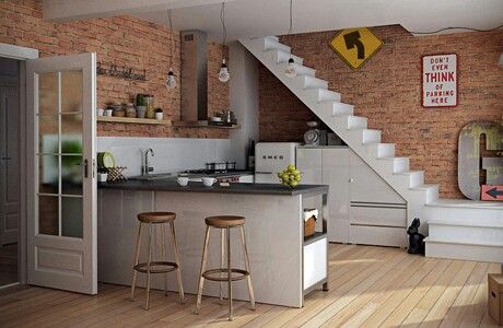 Kitchen Shelf Inspiration, Kitchen Under Stairs, Model Dapur, Shelf Inspiration, Space Saving Kitchen, Open Kitchen Shelves, Regal Design, Kitchen Design Open, White Kitchen Design