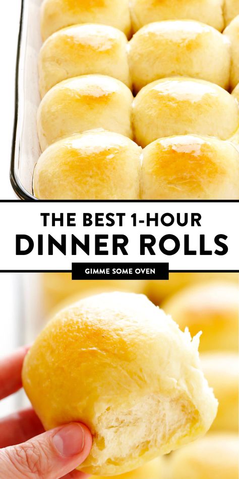 1 Hour Dinner Rolls, Buttery Dinner Rolls, Pembuat Roti, Homemade Rolls, Gimme Some Oven, Homemade Dinner Rolls, Dinner Rolls Recipe, Homemade Dinner, Easy Bread Recipes