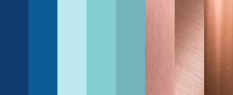 Navy, mint, sage, rose gold & copper swatches Teal Rose Gold Color Schemes, What Colors Go With Rose Gold, Snow Weddings, Rose Gold Office Decor, Rose Gold Color Palette, Gold Beach Wedding, Colour Pallettes, Rose Gold Rooms, Rose Gold Office