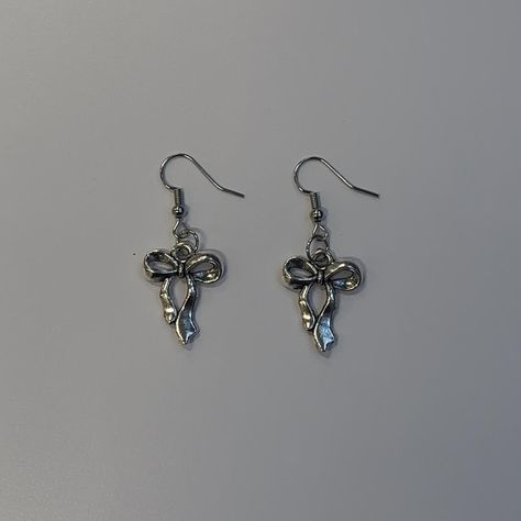 silver coquette earrings #earring #coquette... - Depop Coquette Earrings, Coquette Accessories, Coquette Depop, Grunge Coquette, Dark Coquette, Dark Aesthetic, Silver Earrings, Silver Jewelry, Necklaces