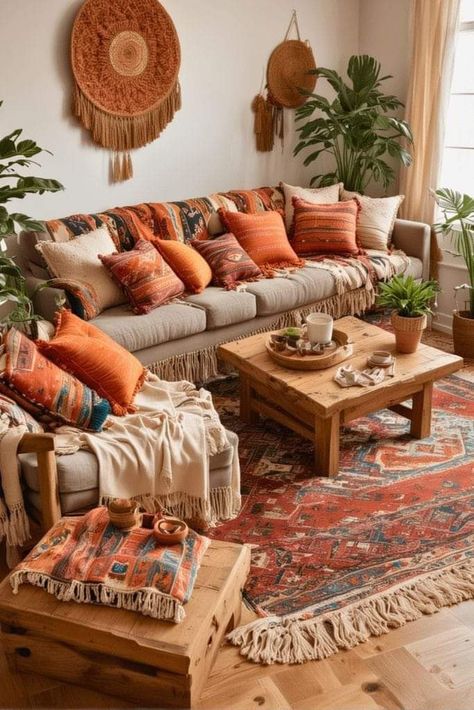 Boho Summer Decor, Southwestern Living Room, Summer Decor Ideas, Minimalist Living Room Ideas, Turkish Living Room, Living Room Minimalist, Colourful Living Room Decor, Modern Rustic Living Room, Boho Chic Living Room