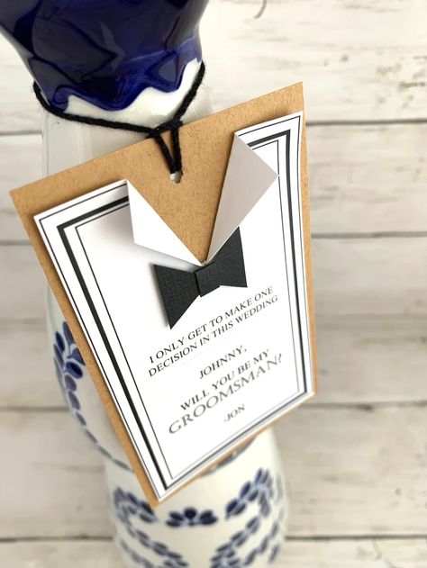 Bar Themed Groomsman Proposals Under $15 Tuxedo Groomsmen, Beer Tag, Groomsmen Proposals, Be My Best Man, Groomsmen Invitation, Best Man Proposal, Bottle Gift Tags, Groomsman Proposal, Wedding Day Cards