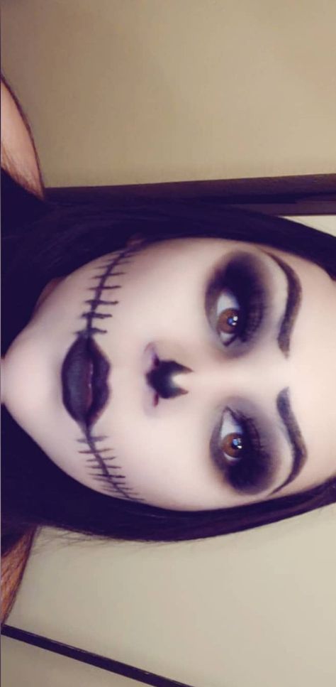 Jake Skellington Makeup, Jack Halloween Makeup, Female Jack Skellington Makeup, Easy Jack Skellington Makeup, Long Black Hair Halloween Costume Ideas, Jack Skellington Makeup Female Easy, Jack Skeleton Makeup, Jack Skellington Makeup Female, Jack Skellington Face Paint