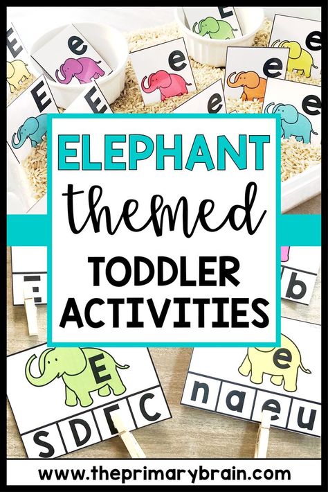 Let's learn about elephants through five toddler lesson plans. This Elephant Toddler School curriculum unit is fun and engaging. It focuses on the Letter E through a variety of activity ideas. Your little ones will love digging into sensory bins, making crafts, counting and identifying numbers in math, learning language, and more! Just tap the photo to see lots of free ideas in my blog post. Elephant Sensory Bin, Elephant Activities For Preschool, Elephant Preschool, Toddler School Activities, Toddler Lesson Plans, Name Activities Preschool, Identifying Numbers, Toddler Lessons, Elephant Crafts