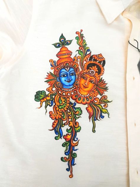 KrishnaRadha mural design on Shirt Mural Art Design, Kerala Mural Painting, Set Saree, Paint Shirts, New Business Ideas, Flower Bird, Indian Art Paintings, Mural Design, Mural Painting