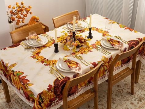 Printed Fall Tablecloth, Thanksgiving Harvest Party Collection - Wrinkle Free Table Cloth for Kitchen Dining Tabletop Decoration Parties Harvest, (52 x 52 Inch Square) #CommissionsEarned Tablecloth Thanksgiving, Thanksgiving Tablecloth, Fall Tablecloth, Table Cloth Decorations, Thanksgiving Harvest, Waterproof Tablecloth, Harvest Party, Autumn Table, Fall Thanksgiving Decor