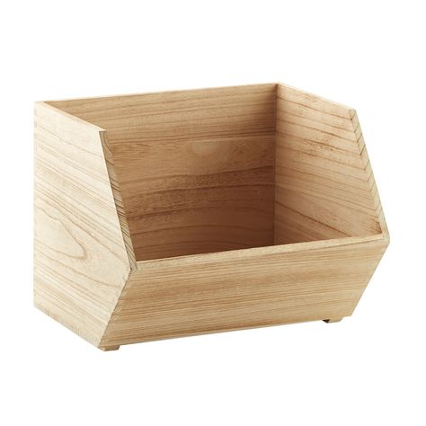 We could put snacks, boxes in these. Or we could put them on the bottom for "catch all" things like the white ones I put in here Wooden Potato Bin, Diy Bookcase, Storing Produce, Wood Bin, Wooden Bins, Stacking Bins, Organizing Linens, Pantry Organizers, Pantry Shelving