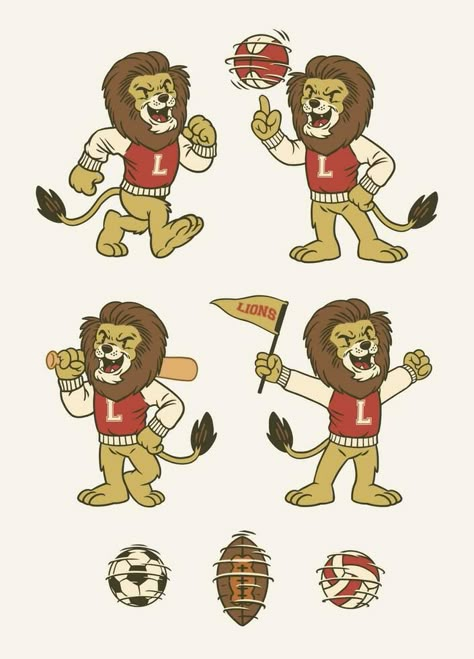 Set of Lion Sport Mascot in Vintage Retro Hand Drawn Style Wolverine Redesign, Man Logo Design, Mascot Drawing, Moot Court, Chatbot Design, Vintage Mascot, Lion Mascot, Sports Mascot, Mascot Logos