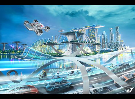 ArtStation - Futuristic Singapore Vertical Farming, Rapid Transit, Futuristic City, Near Future, Agriculture, Sci-fi Spaceship, Disneyland, Singapore, Tourism