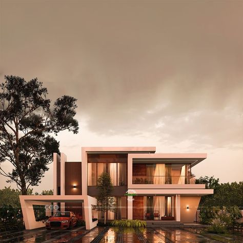 Kerala House Design Contemporary, 3d House Plans, Best Modern House Design, Kerala Houses, Kerala House Design, Unique House Design, Unique Houses, House Elevation, Contemporary House Design