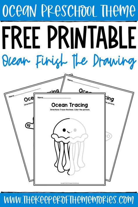 Practice drawing skills while learning all about the ocean with your preschoolers and kindergartners using these adorable Free Printable Ocean Finish the Drawing Worksheets. Get your no-prep printable preschool worksheets today! #ocean #tracing #coloring #drawing #preschool #kindergarten Kindergarten Printables Free, Ocean Theme Kindergarten, Finish The Drawing Worksheets, Ocean Kindergarten, Drawing Preschool, Sea Turtle Life Cycle, Turtle Life Cycle, Finish The Drawing, Drawing Worksheets