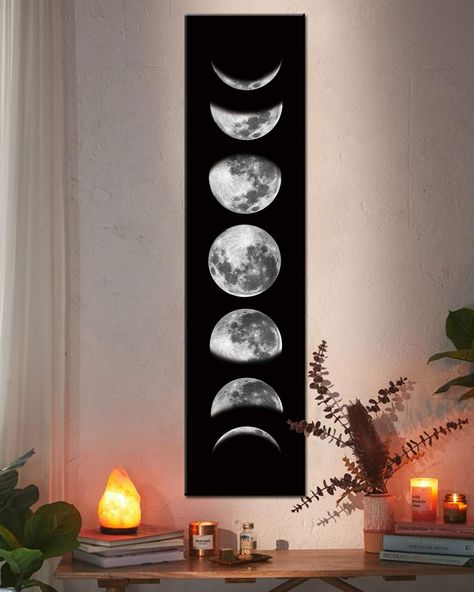 PRICES MAY VARY. 🌕Size :12x47inch(30x120cm), chemical fiber canvas, waterproof, moisture-proof, good color fixation,just a canvas painting without frame,Zunniu is the manufacturer 🌕Perfect presentation the whole changing process of "phase of moon", Add a mysterious artistic atmosphere to your room,Black and white painting is suitable for almost all types of room decoration 🌕This rectangle canvas print painting is suitable for sofa background wall and bedroom background wall decoration, you ca Art Painting Black And White, Black And White Moon, Decoration For Bedroom, Black Canvas Art, Painting Black And White, Moon Canvas, Black Canvas Paintings, Giclee Abstract, Space Artwork